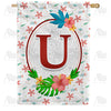 America Forever Periwinkle Petals Monogram House Flag