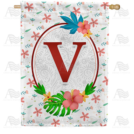 America Forever Periwinkle Petals Monogram House Flag