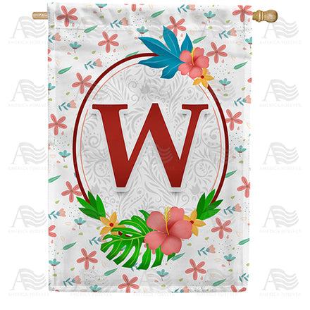 America Forever Periwinkle Petals Monogram House Flag