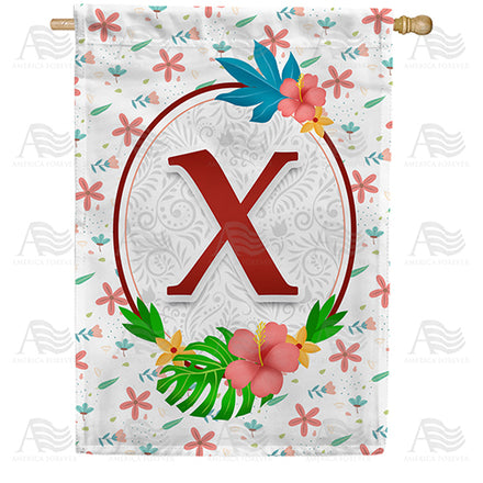 America Forever Periwinkle Petals Monogram House Flag