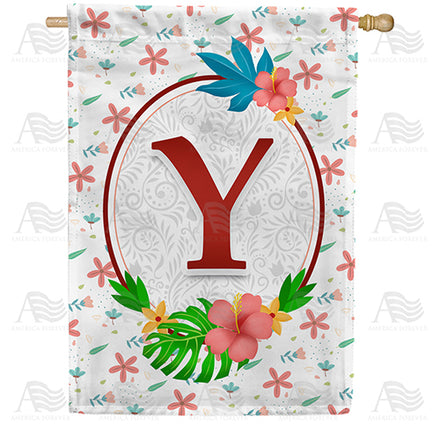 America Forever Periwinkle Petals Monogram House Flag