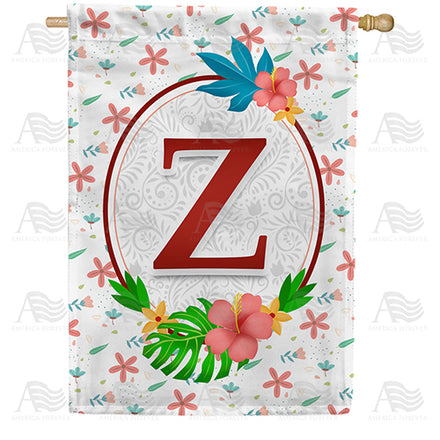 America Forever Periwinkle Petals Monogram House Flag