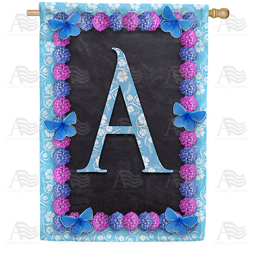 America Forever Blue And Purple Hydrangea Monogram House Flag