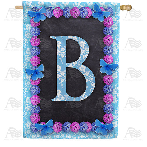 America Forever Blue And Purple Hydrangea Monogram House Flag