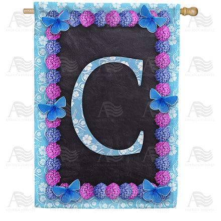 America Forever Blue And Purple Hydrangea Monogram House Flag