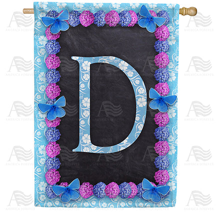 America Forever Blue And Purple Hydrangea Monogram House Flag