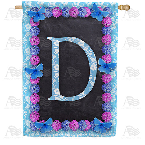 America Forever Blue And Purple Hydrangea Monogram House Flag