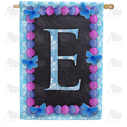 America Forever Blue And Purple Hydrangea Monogram House Flag