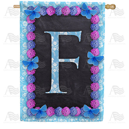 America Forever Blue And Purple Hydrangea Monogram House Flag
