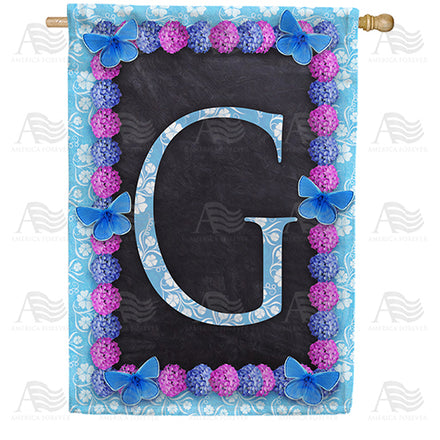 America Forever Blue And Purple Hydrangea Monogram House Flag