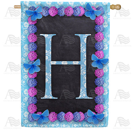 America Forever Blue And Purple Hydrangea Monogram House Flag