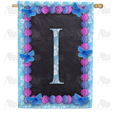 America Forever Blue And Purple Hydrangea Monogram House Flag