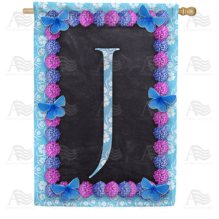 America Forever Blue And Purple Hydrangea Monogram House Flag