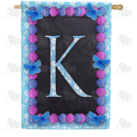 America Forever Blue And Purple Hydrangea Monogram House Flag