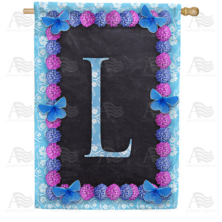 America Forever Blue And Purple Hydrangea Monogram House Flag