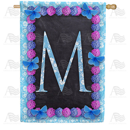 America Forever Blue And Purple Hydrangea Monogram House Flag