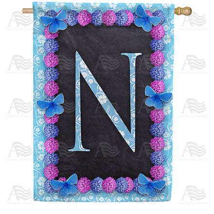 America Forever Blue And Purple Hydrangea Monogram House Flag