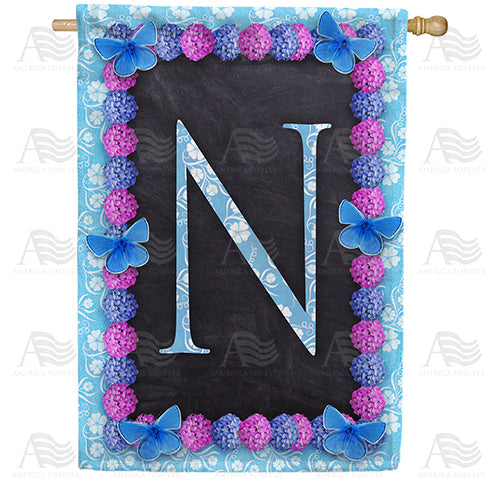America Forever Blue And Purple Hydrangea Monogram House Flag