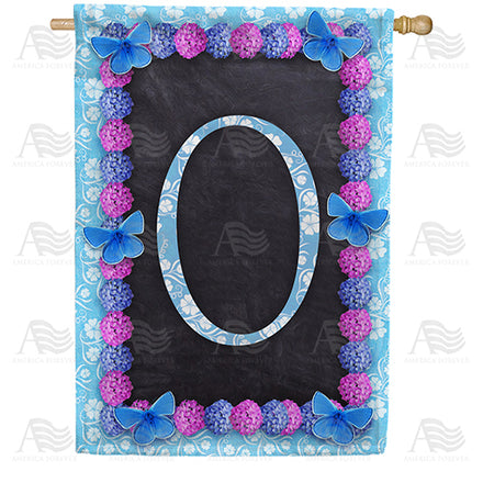 America Forever Blue And Purple Hydrangea Monogram House Flag