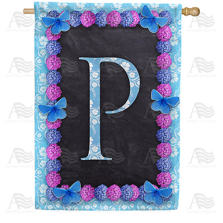 America Forever Blue And Purple Hydrangea Monogram House Flag