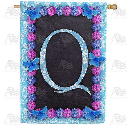 America Forever Blue And Purple Hydrangea Monogram House Flag