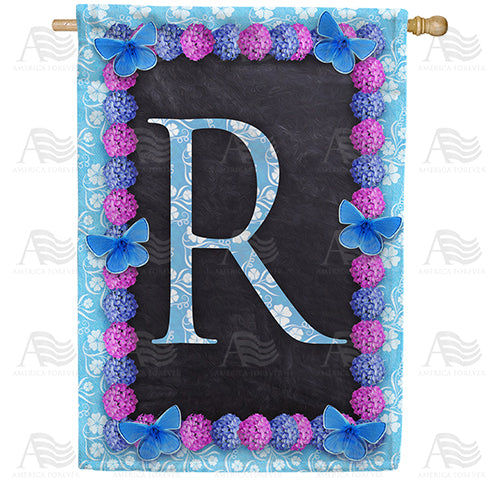 America Forever Blue And Purple Hydrangea Monogram House Flag