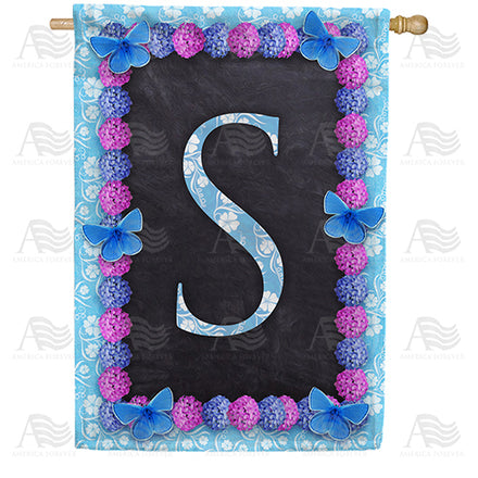 America Forever Blue And Purple Hydrangea Monogram House Flag