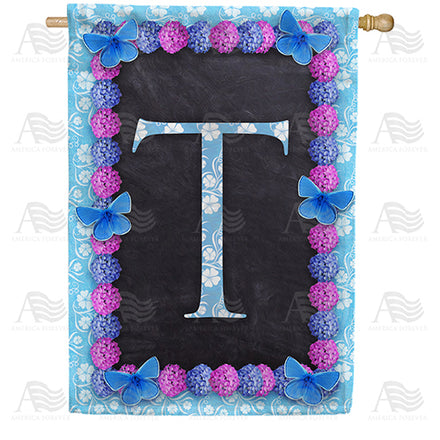 America Forever Blue And Purple Hydrangea Monogram House Flag