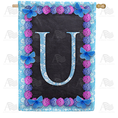 America Forever Blue And Purple Hydrangea Monogram House Flag