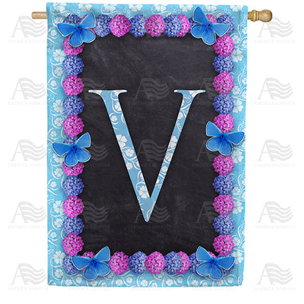 America Forever Blue And Purple Hydrangea Monogram House Flag