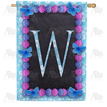 America Forever Blue And Purple Hydrangea Monogram House Flag
