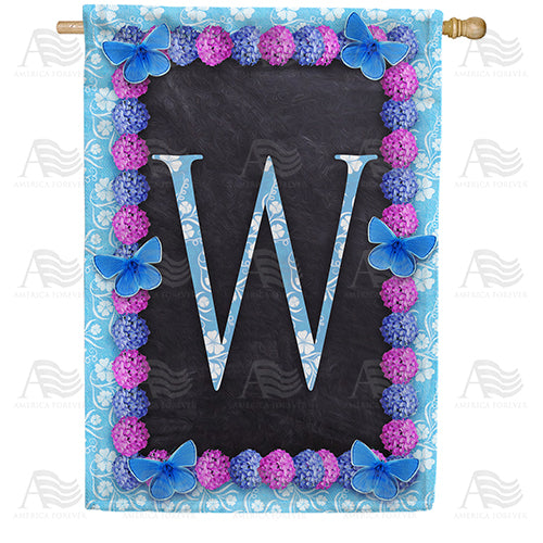 America Forever Blue And Purple Hydrangea Monogram House Flag