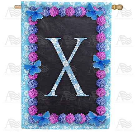 America Forever Blue And Purple Hydrangea Monogram House Flag