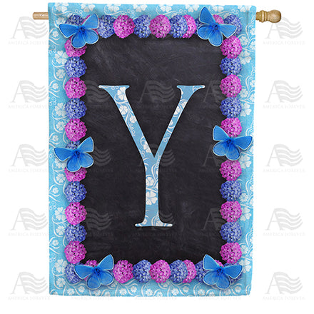 America Forever Blue And Purple Hydrangea Monogram House Flag