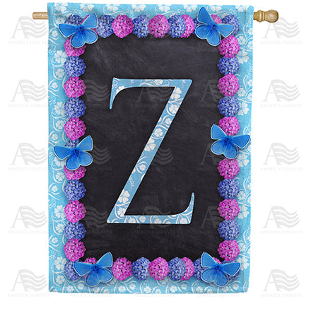 America Forever Blue And Purple Hydrangea Monogram House Flag