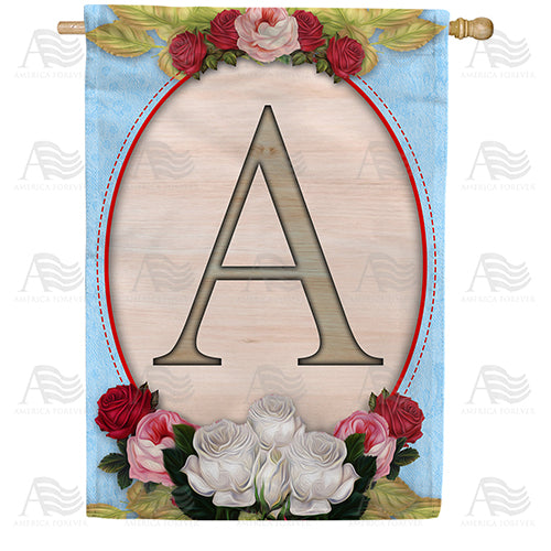 America Forever Rose Wood Monogram House Flag