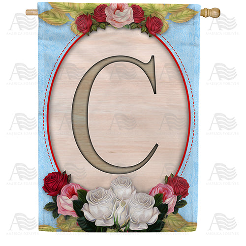 America Forever Rose Wood Monogram House Flag