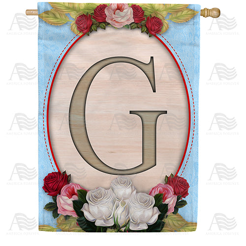 America Forever Rose Wood Monogram House Flag