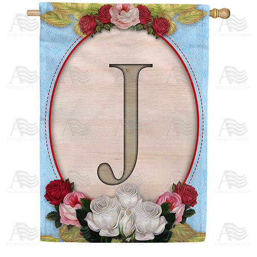 America Forever Rose Wood Monogram House Flag