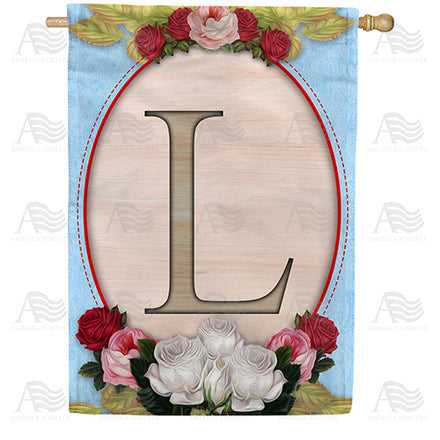 America Forever Rose Wood Monogram House Flag