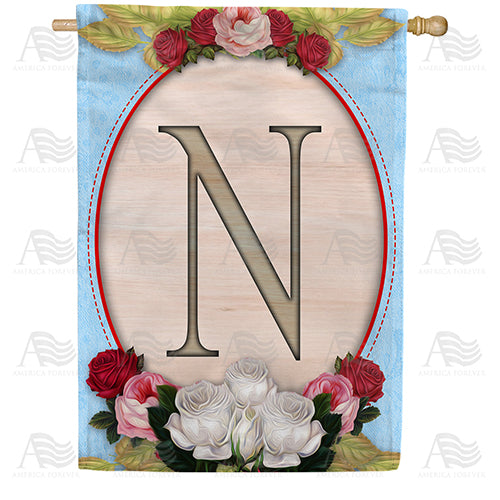 America Forever Rose Wood Monogram House Flag