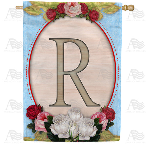 America Forever Rose Wood Monogram House Flag