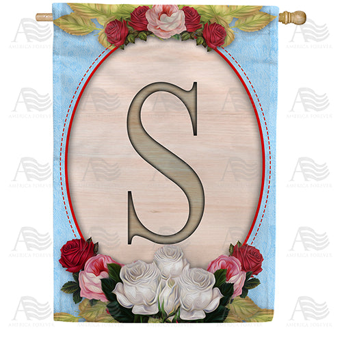 America Forever Rose Wood Monogram House Flag