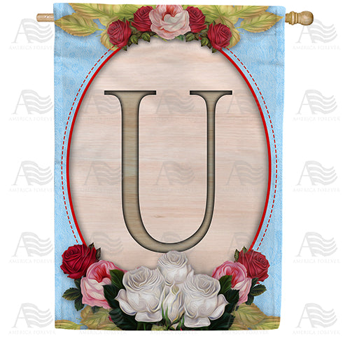 America Forever Rose Wood Monogram House Flag