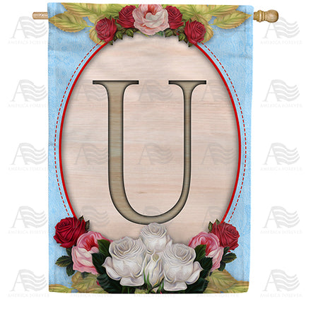 America Forever Rose Wood Monogram House Flag