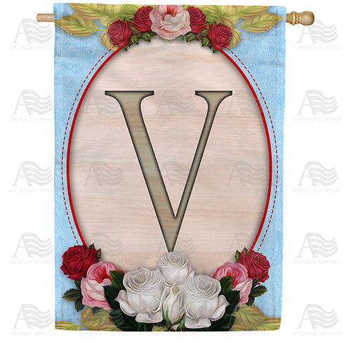 America Forever Rose Wood Monogram House Flag