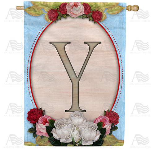 America Forever Rose Wood Monogram House Flag
