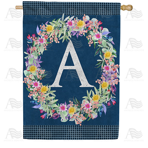 America Forever Floral Wreath Monogram Letter Monogram House Flag