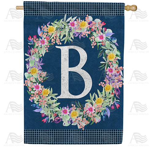 America Forever Floral Wreath Monogram Letter Monogram House Flag
