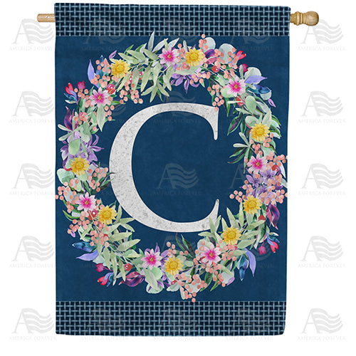 America Forever Floral Wreath Monogram Letter Monogram House Flag